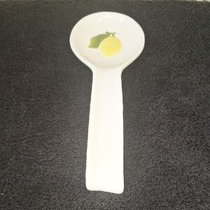 Sur La Table White Ceramic Spoon Rest with Lemon Motif